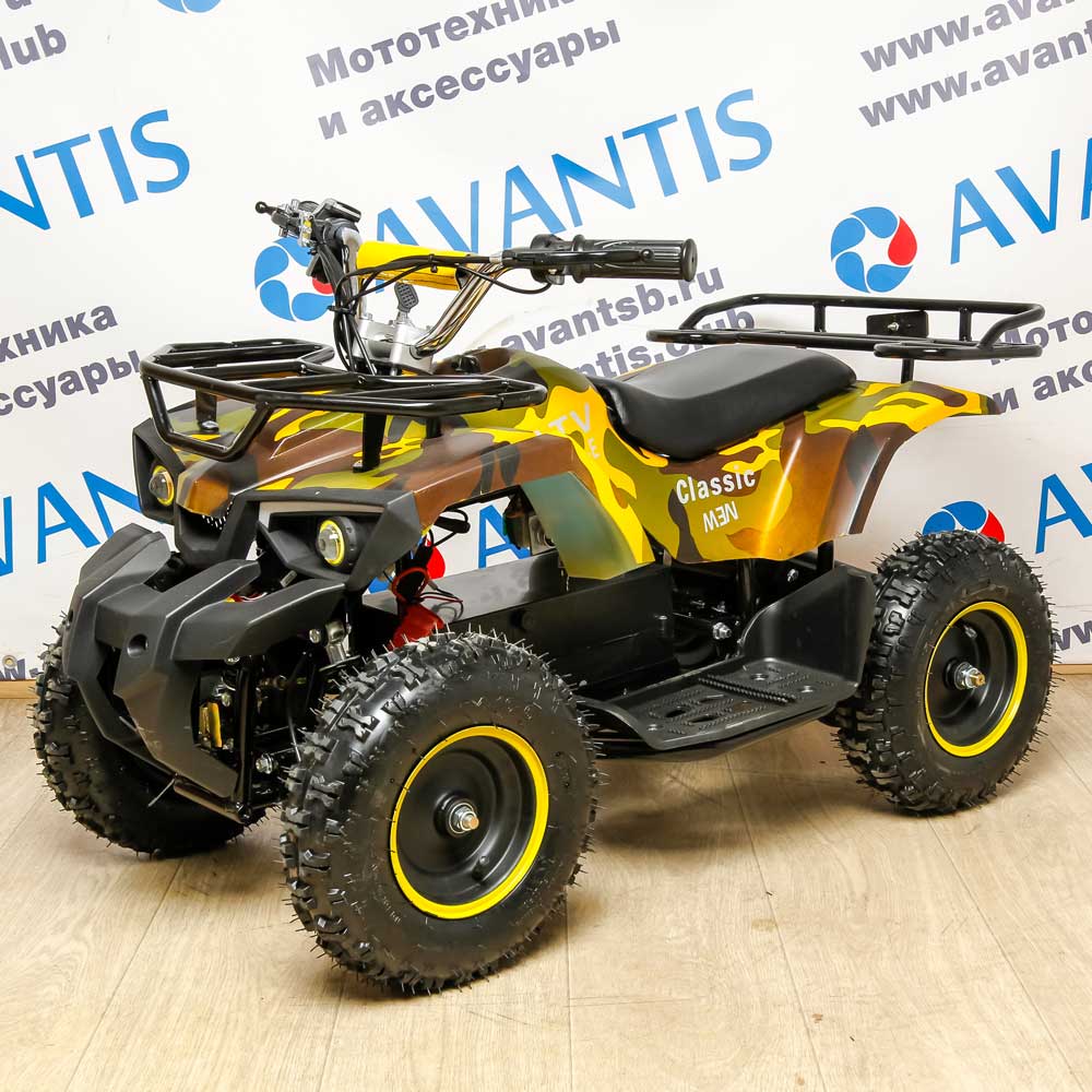 Детский квадроцикл ATV Classic 800w электрический Сафари (зеленожелтый камуфляж)