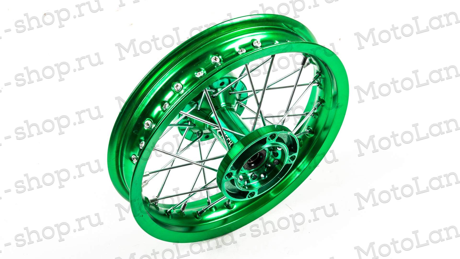 Обод задний 12 (1,85-R12 d=15mm) CNC ступица, алюминий/зеленый X-TECH