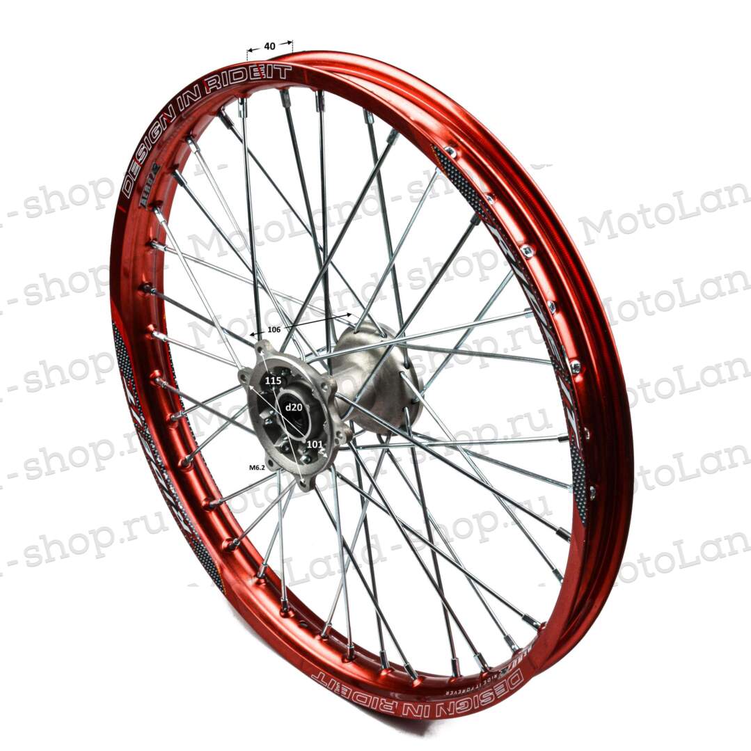 Обод передний 21 (1,60-R21 d=20mm) алюминий/красный KAYO с 2014г. 115x101x6 (ступица CRF250)