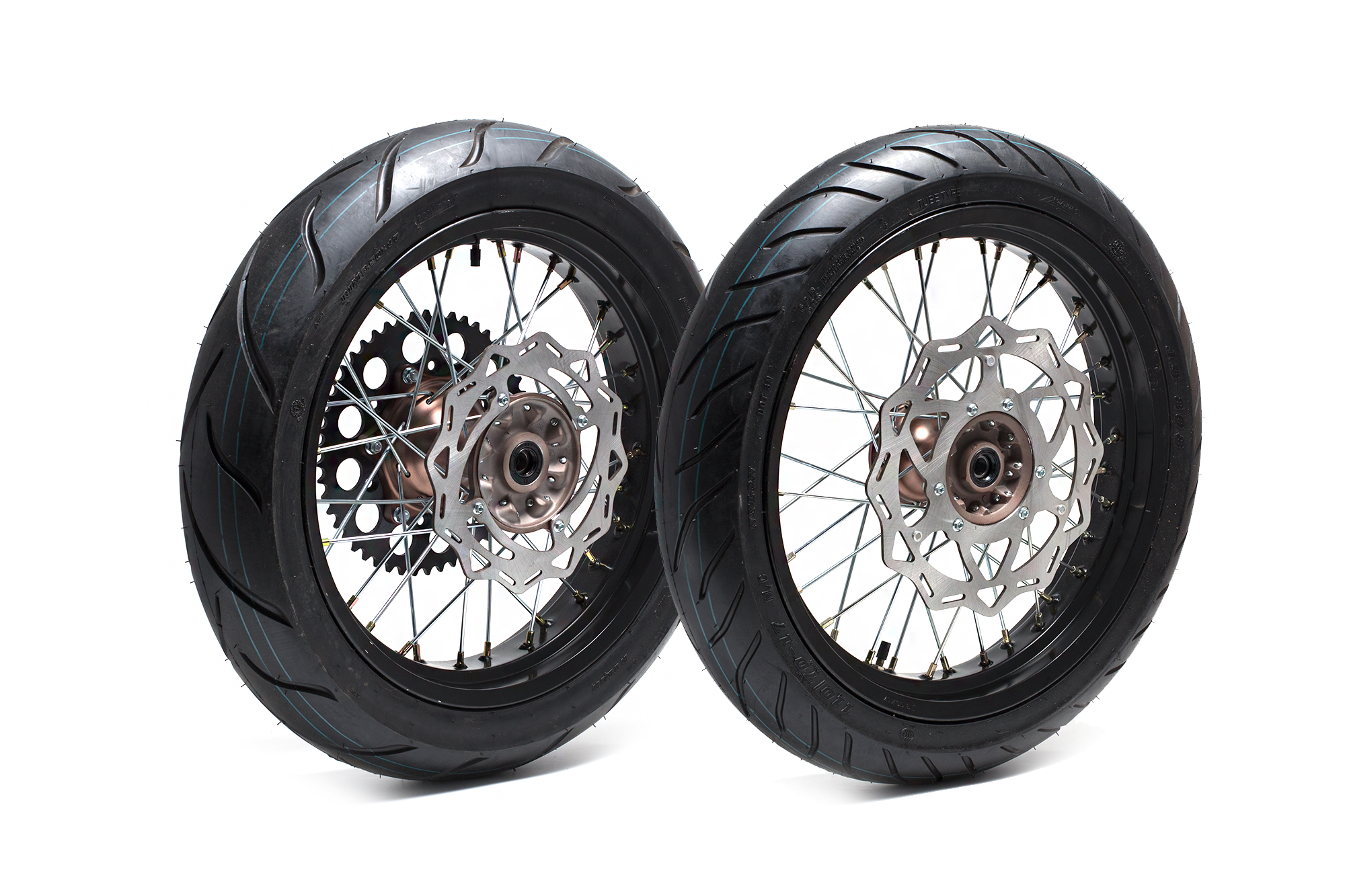 Колеса МОТАРД комп-т Regulmoto ZR, CRZ (диски алюминий с шиной 110/70-17, 130/70-17, зв. 520х50) (черный/ коричневый)