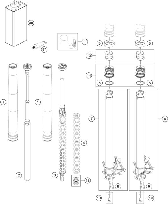 Ремкомплект вилки КТМ 48мм (с направляющими) SKF