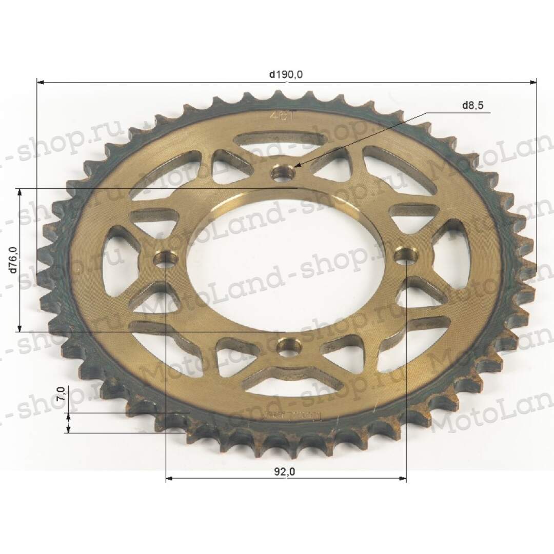 Венец, звезда ведомая (428H-46) сталь, закаленные зубья PIT BIKE 125-190 4х92х76