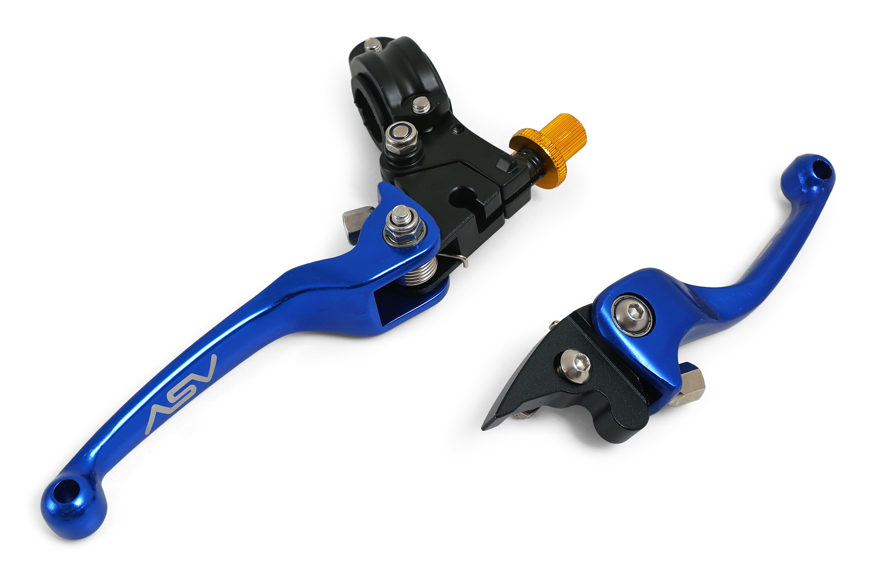 Комплект складных рычагов для питбайка и эндуро мотоцикла ASV CNC синие