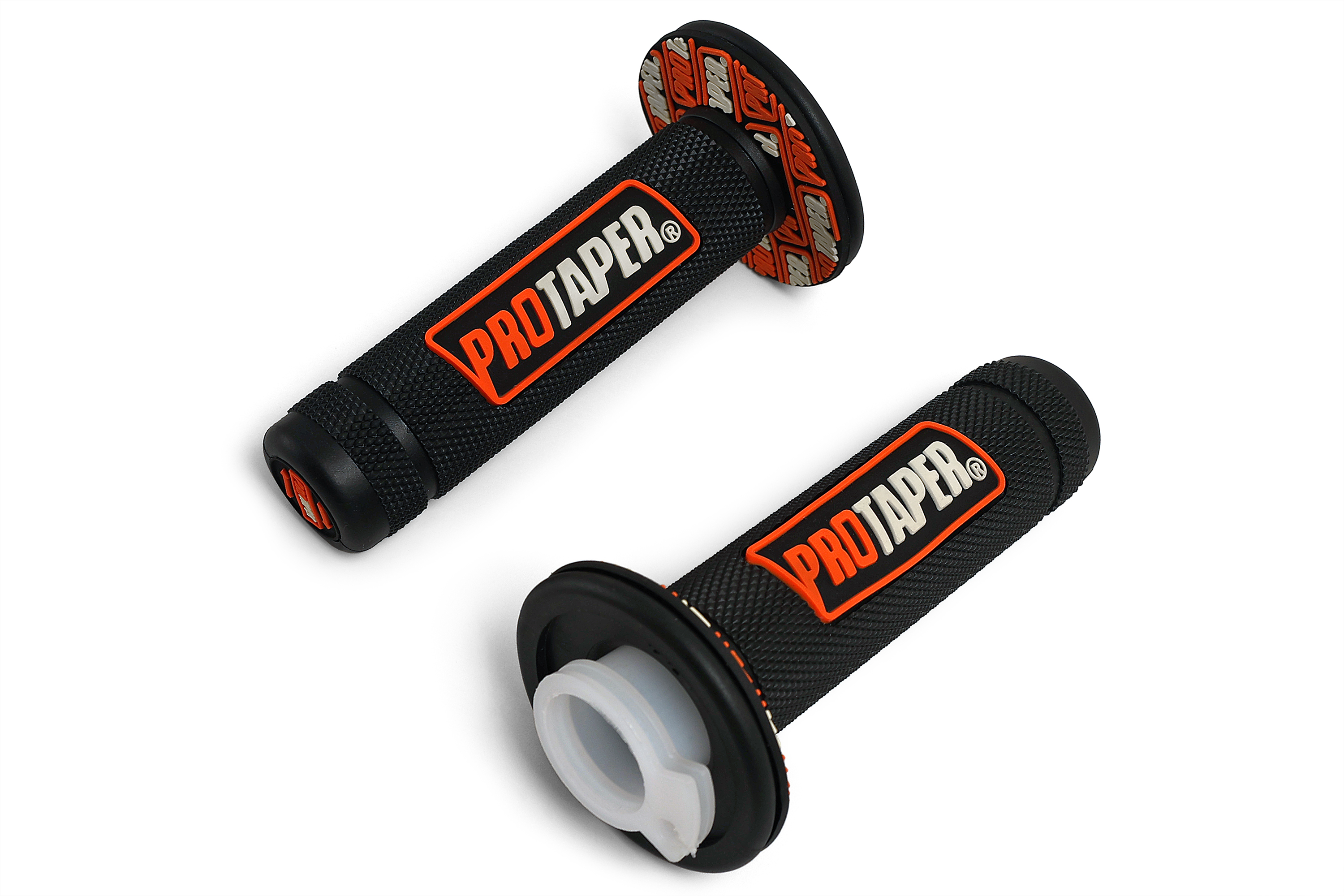 Ручки руля резиновые питбайк (пара) Pro-Taper черные/оранжевые с пластиковой ручкой газа
