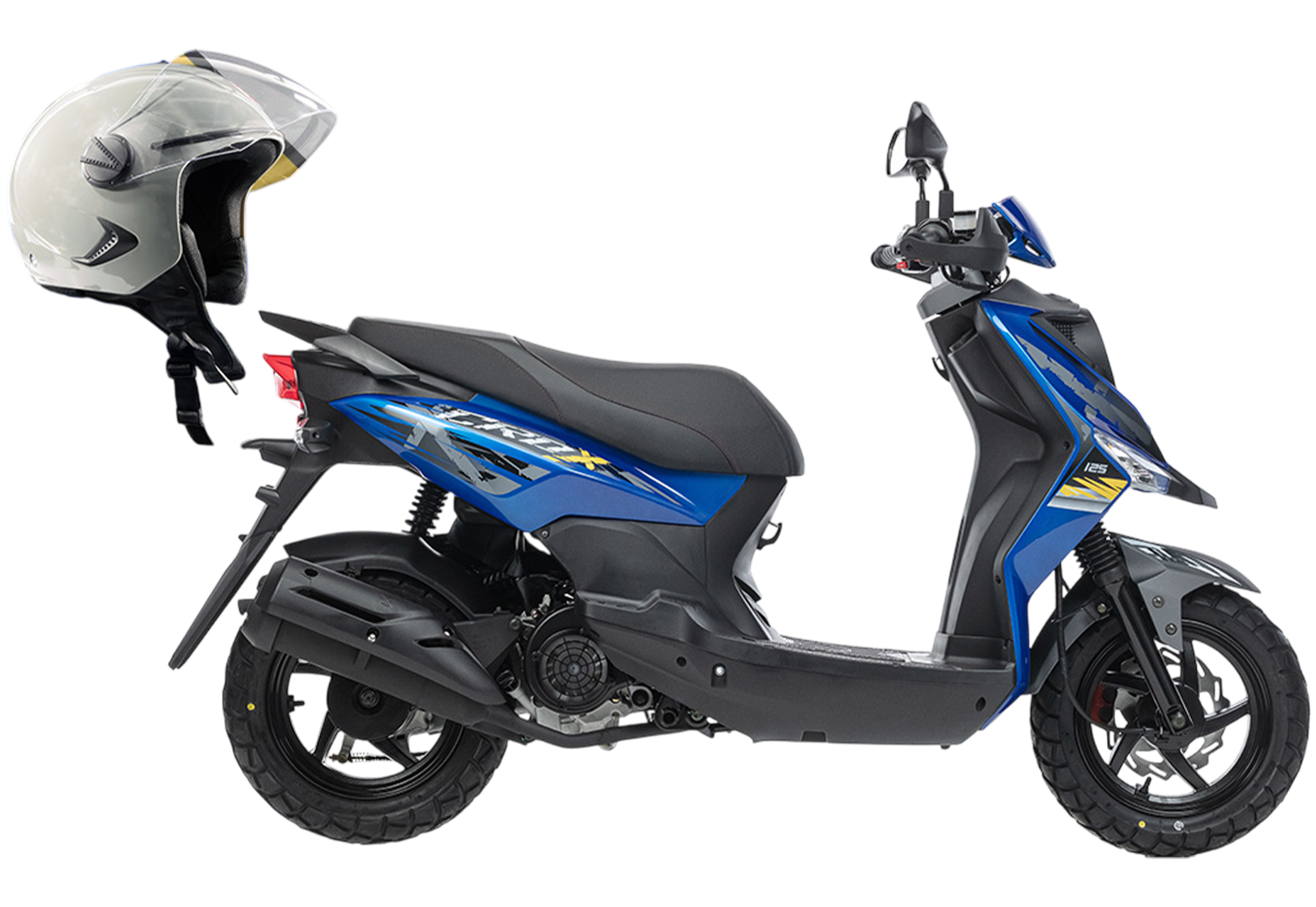 Скутер SYM CROX 125 Ярко Синий/ Матовый Темно-Серый + мотошлем SYM серый