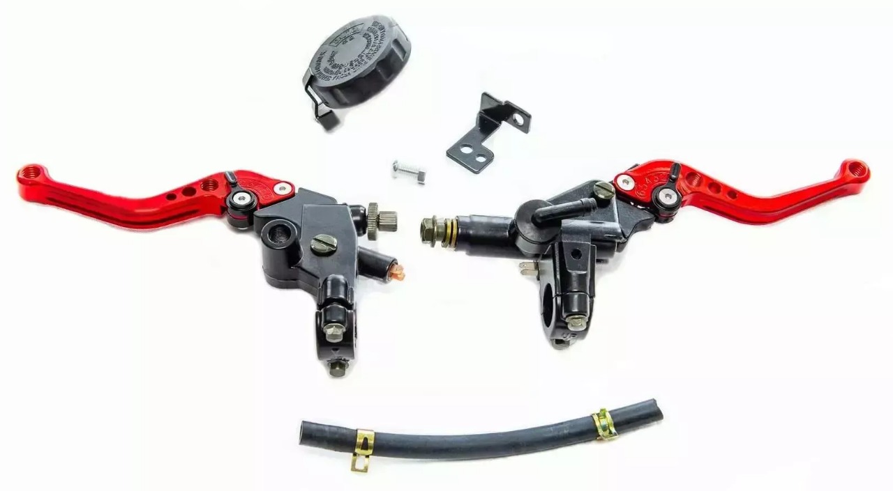 Рычаг сцепления + тормоза с кронштейном и бачком (радиальная) CNC красный