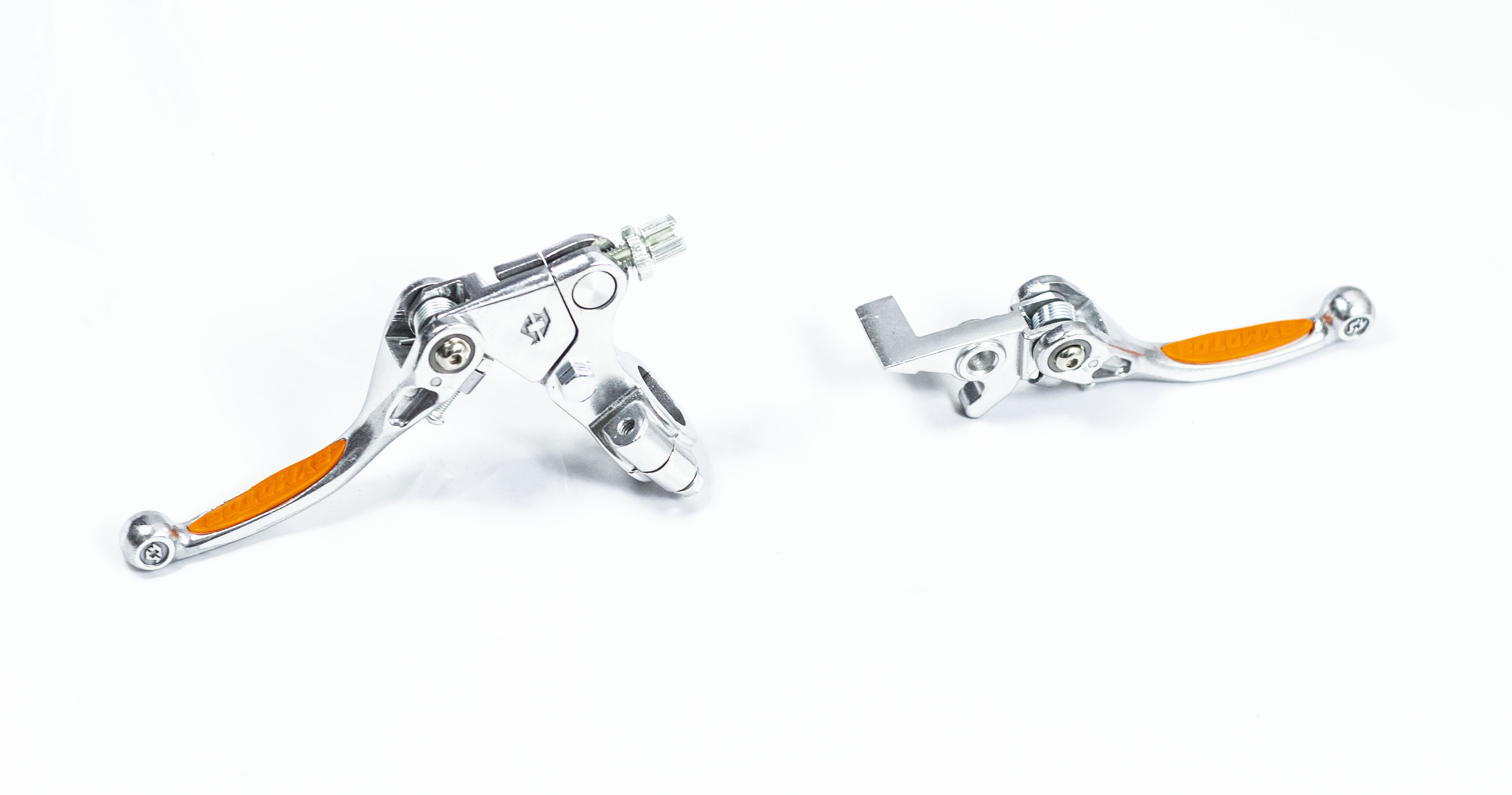 Рычаг сцепления + тормоза складные универсальные c силиконовыми накладками хром/оранжевые