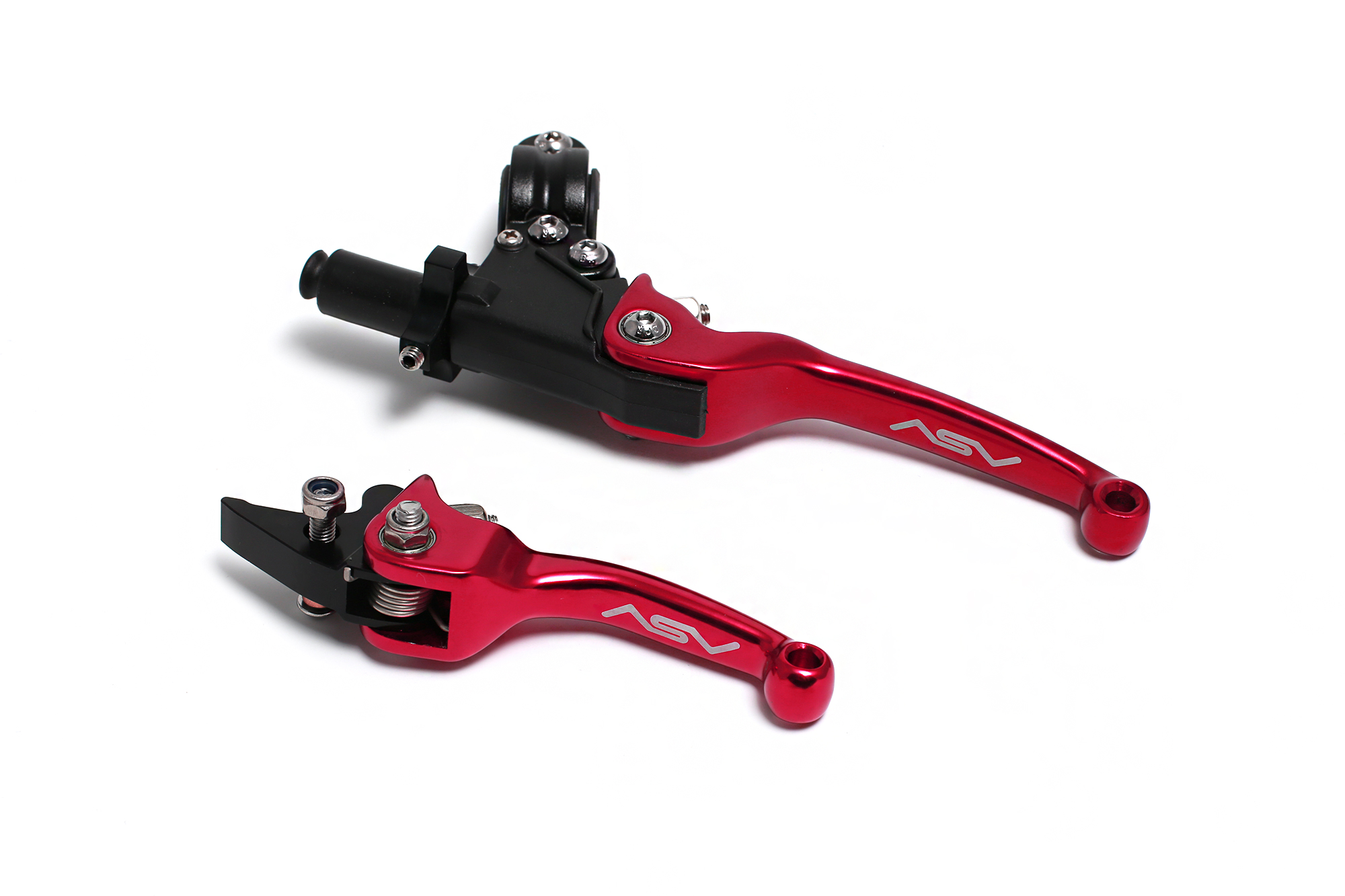 Комплект складных рычагов для питбайка и эндуро мотоцикла ASV CNC красные