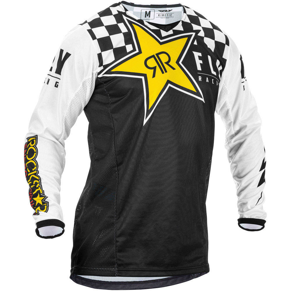 Футболка для мотокросса FLY RACING KINETIC ROCKSTAR черная/белая/жёлтая (2020)  XL