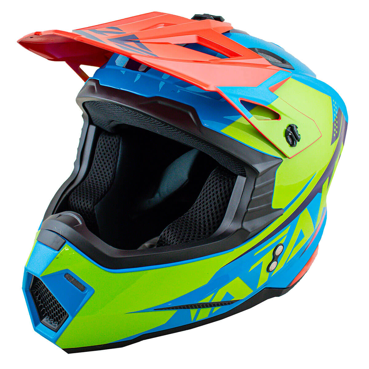 Шлем кроссовый ATAKI JK801 Splash (красный/синий/Hi-Vis зеленый глянцевый, L)