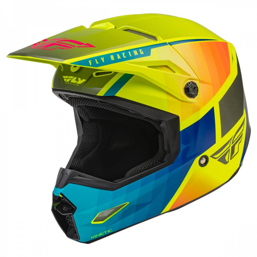 Шлем кроссовый FLY RACING KINETIC Drift детский (синий/Hi-Vis желтый/серый, YM, 140126-602-2661)